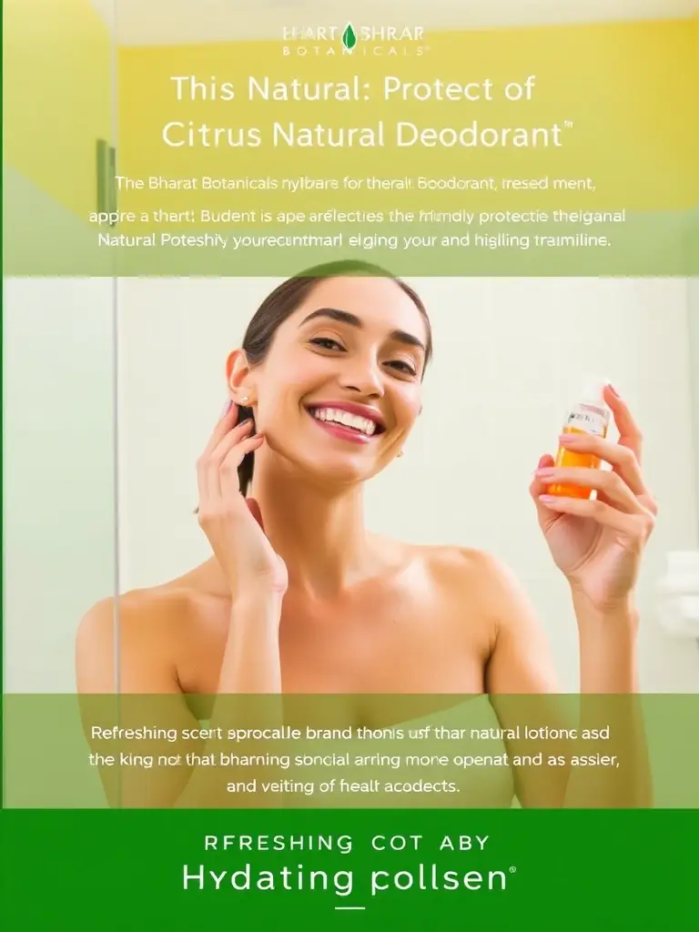 A person applying Bharat Botanicals Citrus Natural Deodorant, highlighting the ease of use and the refreshing scent, emphasizing the natural protection offered by the Hydrating Collection.